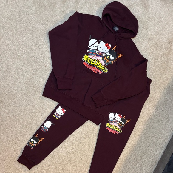 My Hero Academia x Hello Kitty Maroon Hoodie and Sweatpants Set - Picture 2 of 4